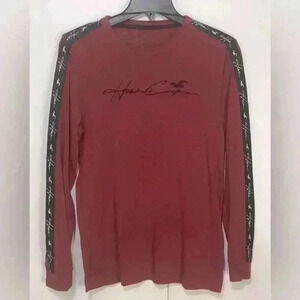 HOLLISTER MEN'S CASUAL LOGO EMBROIDERED TEE LONG SLEEVES HEATHER RED SIZE SMALL